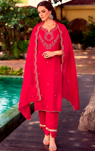 Amazing Pink Color Shimmer Fabric Designer Suit