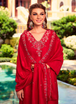 Amazing Red Color Shimmer Fabric Designer Suit