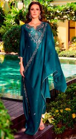 Amazing Teal  Color Shimmer Fabric Designer Suit
