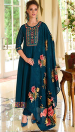 Pretty Navy Blue Color Vichitra Fabric Designer Suit