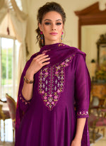 Pretty Magenta Color Vichitra Fabric Designer Suit