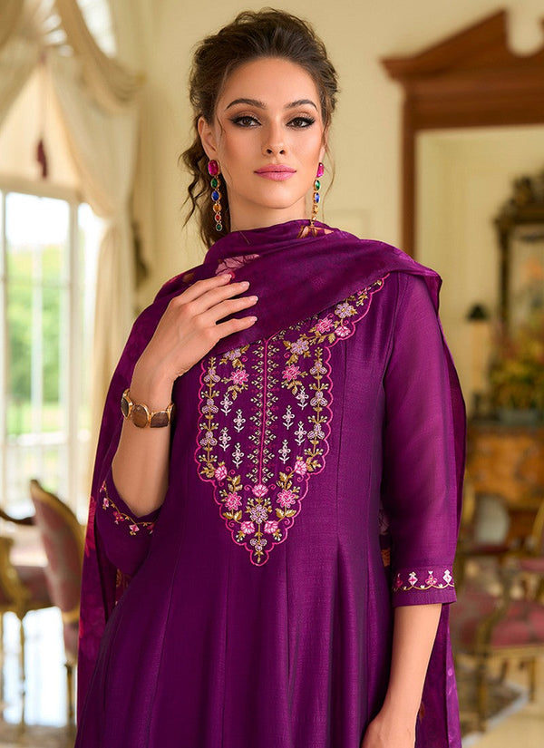 Pretty Magenta Color Vichitra Fabric Designer Suit