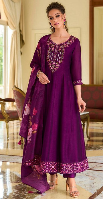 Pretty Magenta Color Vichitra Fabric Designer Suit