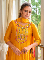 Pretty Yellow Color Vichitra Fabric Designer Suit
