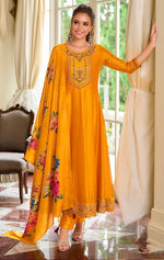 Pretty Yellow Color Vichitra Fabric Designer Suit