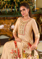Pretty Beige Color Vichitra Fabric Designer Suit