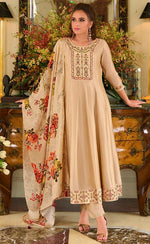 Pretty Beige Color Vichitra Fabric Designer Suit