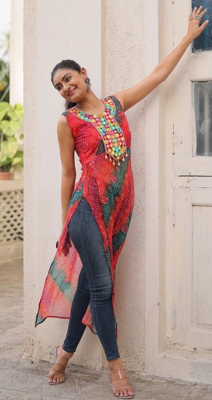 Striking Multi Color Georgette Fabric Designer Kurti