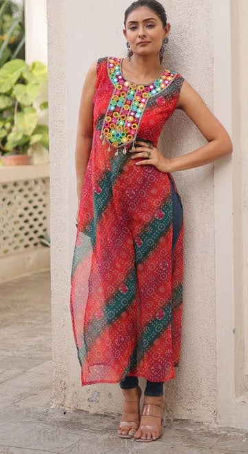 Striking Multi Color Georgette Fabric Designer Kurti