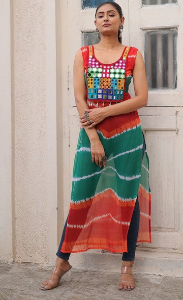 Striking Multi Color Georgette Fabric Designer Kurti