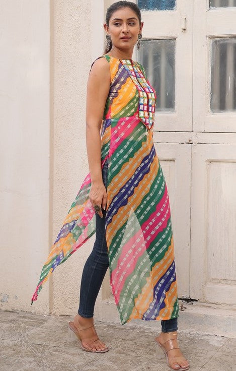 Striking Multi Color Georgette Fabric Designer Kurti