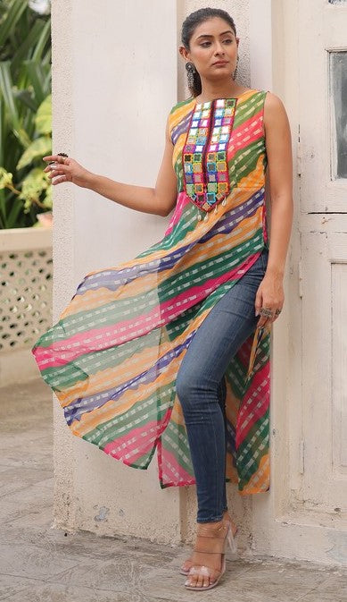 Striking Multi Color Georgette Fabric Designer Kurti