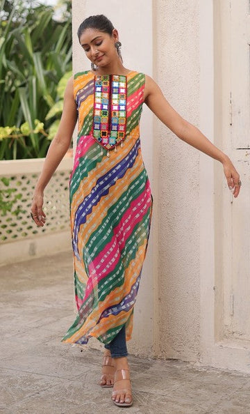 Striking Multi Color Georgette Fabric Designer Kurti