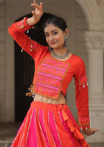 Magnetic Orange Color Silk Fabric Party Wear Lehenga