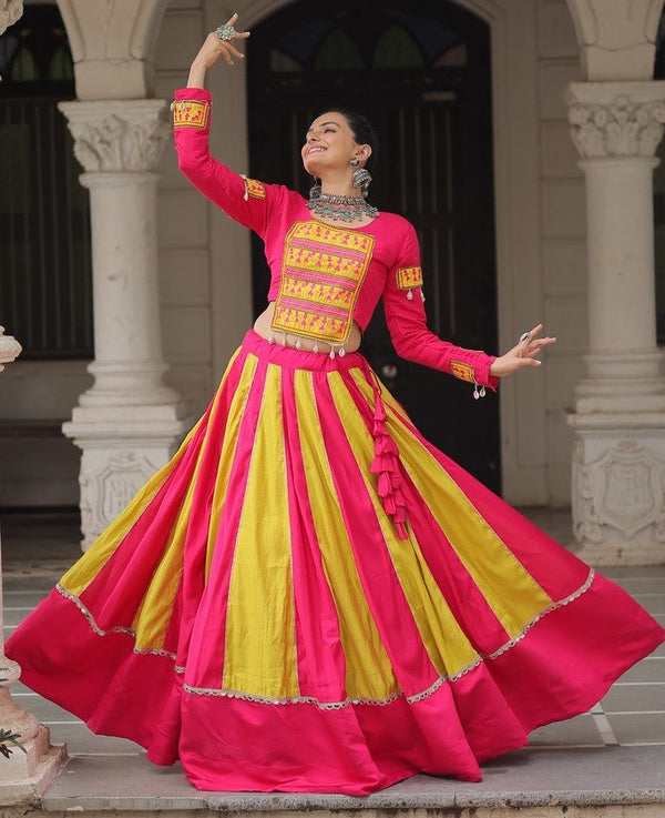 Magnetic Pink Color Silk Fabric Party Wear Lehenga