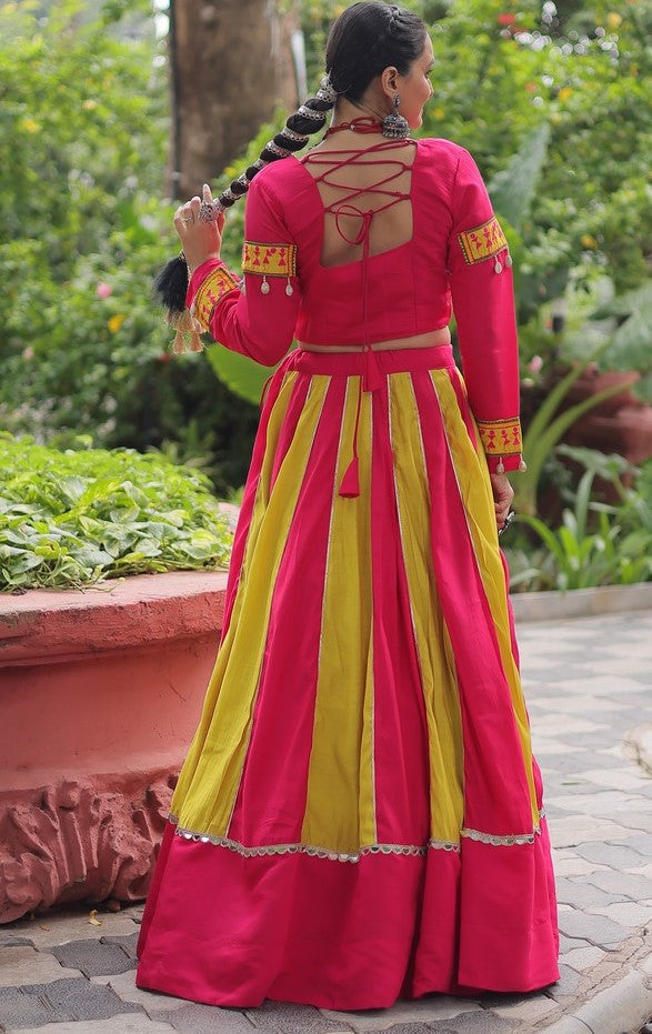 Magnetic Pink Color Silk Fabric Party Wear Lehenga