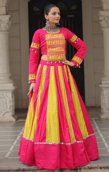 Magnetic Pink Color Silk Fabric Party Wear Lehenga