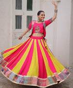 Magnetic Pink Color Silk Fabric Party Wear Lehenga