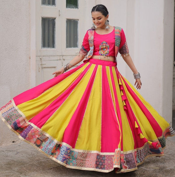 Magnetic Pink Color Silk Fabric Party Wear Lehenga