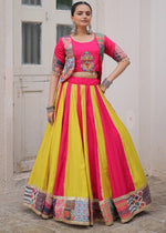 Magnetic Pink Color Silk Fabric Party Wear Lehenga