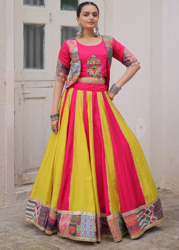 Magnetic Pink Color Silk Fabric Party Wear Lehenga