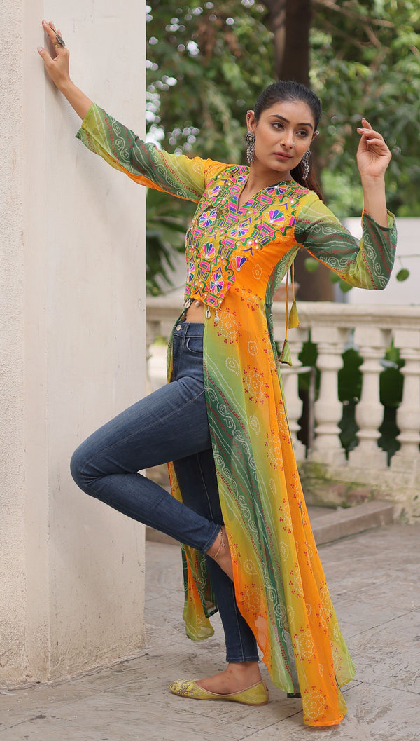 Beautiful Green Color Georgette Fabric Designer Kurti