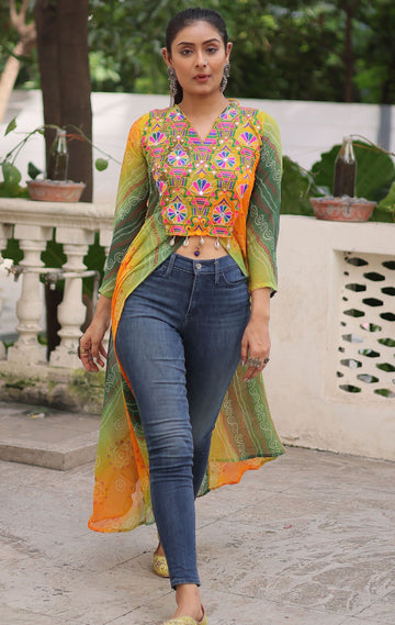 Beautiful Green Color Georgette Fabric Designer Kurti