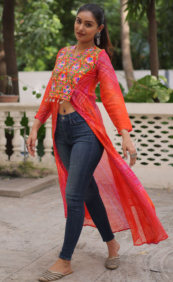 Beautiful Pink Color Georgette Fabric Designer Kurti