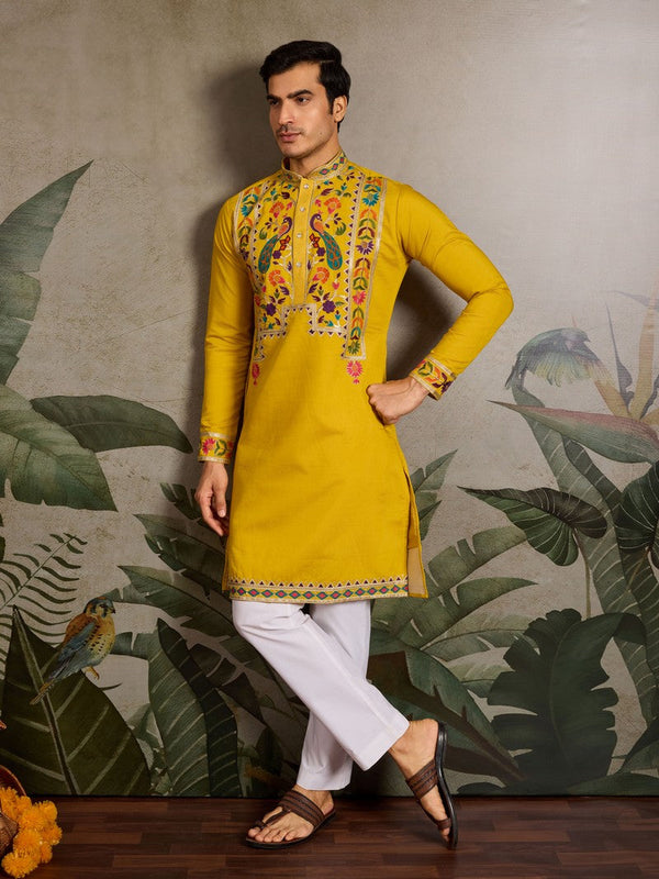 Amazing Green Color Viscose Fabric Mens Kurta