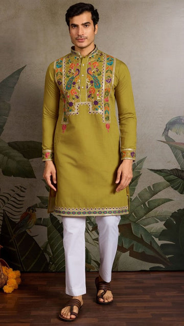 Amazing White Color Viscose Fabric Mens Kurta