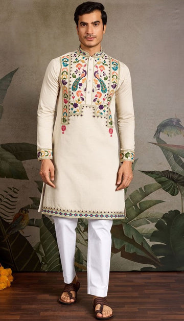 Amazing Green Color Viscose Fabric Mens Kurta