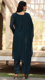 Divine Teal Color Georgette Fabric Designer Suit