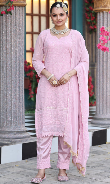 Divine Pink Color Georgette Fabric Designer Suit