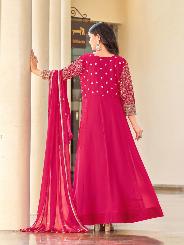 Amazing Pink Color Georgette Fabric Partywear Suit