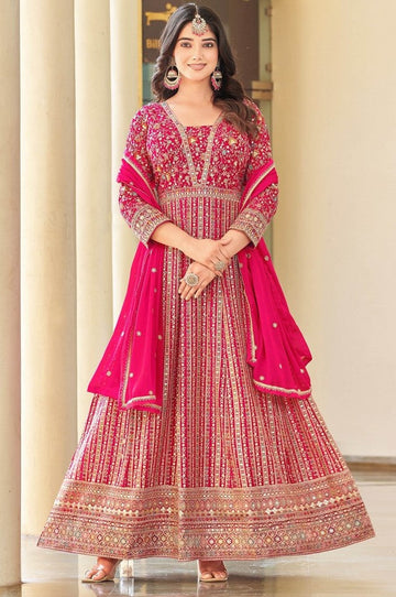 Amazing Pink Color Georgette Fabric Partywear Suit