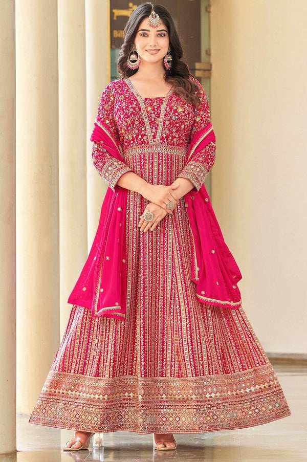 Amazing Pink Color Georgette Fabric Partywear Suit
