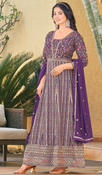 Amazing Purple Color Georgette Fabric Partywear Suit