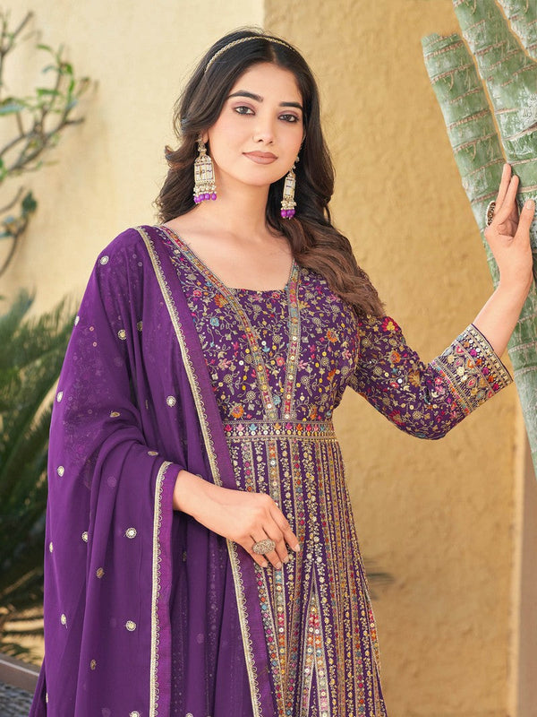 Amazing Purple Color Georgette Fabric Partywear Suit