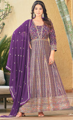 Amazing Purple Color Georgette Fabric Partywear Suit