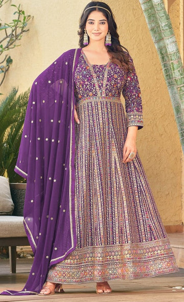 Amazing Purple Color Georgette Fabric Partywear Suit