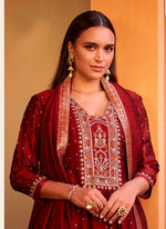 Pretty Maroon Color Vichitra Fabric Designer Suit