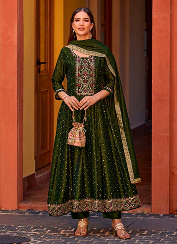Pretty Green Color Vichitra Fabric Designer Suit
