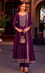 Pretty Purple Color Vichitra Fabric Designer Suit