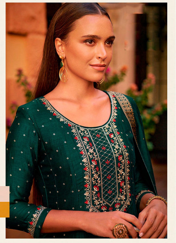 Pretty Teal Color Vichitra Fabric Designer Suit