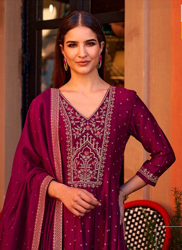 Pretty Pink Color Vichitra Fabric Designer Suit