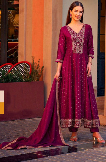 Pretty Pink Color Vichitra Fabric Designer Suit