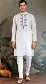 Superb White Color Viscose Fabric Mens Kurta With Dupatta