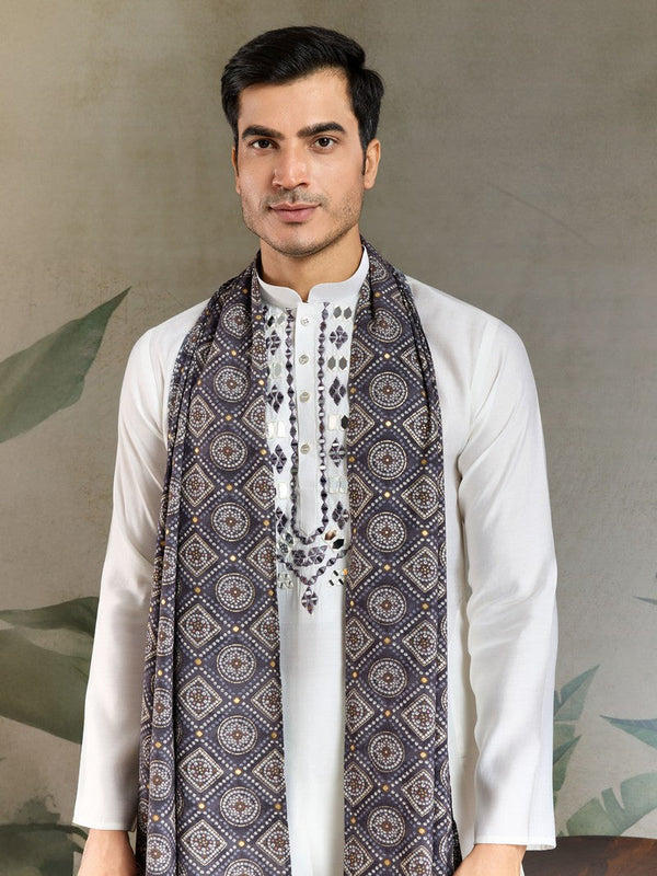Superb White Color Viscose Fabric Mens Kurta With Dupatta