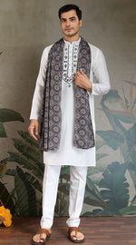 Superb White Color Viscose Fabric Mens Kurta With Dupatta