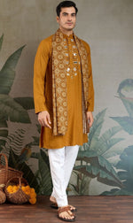Superb Mustard Color Viscose Fabric Mens Kurta With Dupatta